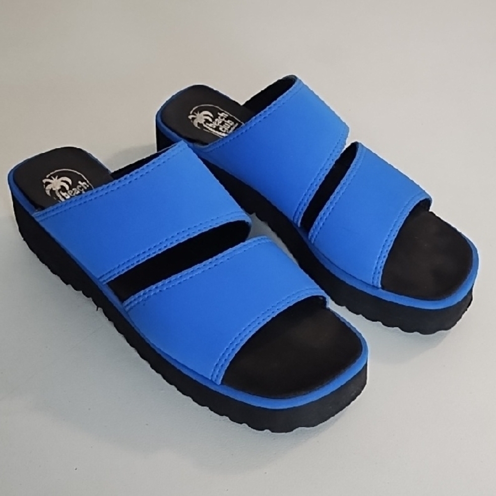 Vibrant Blue 90's Slide Sandals Platform Beach Club Seychelles